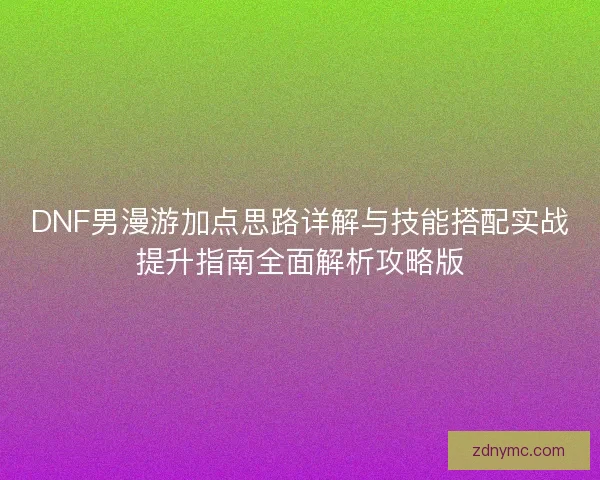 DNF男漫游加点思路详解与技能搭配实战提升指南全面解析攻略版